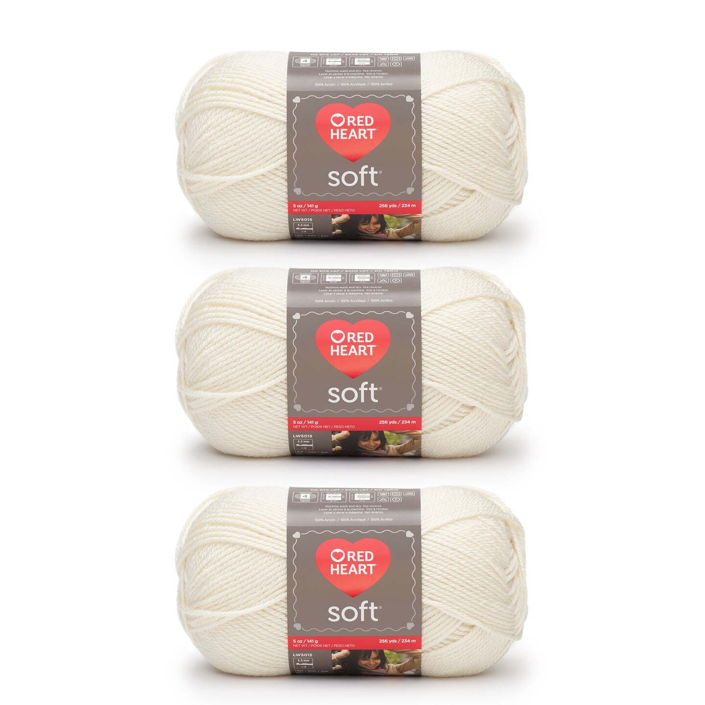 Red Heart Soft Off White Yarn - 3 Pack of 141g/5oz - Acrylic - 4 Medium  (Worsted) - 256 Yards - Knitting/Crochet