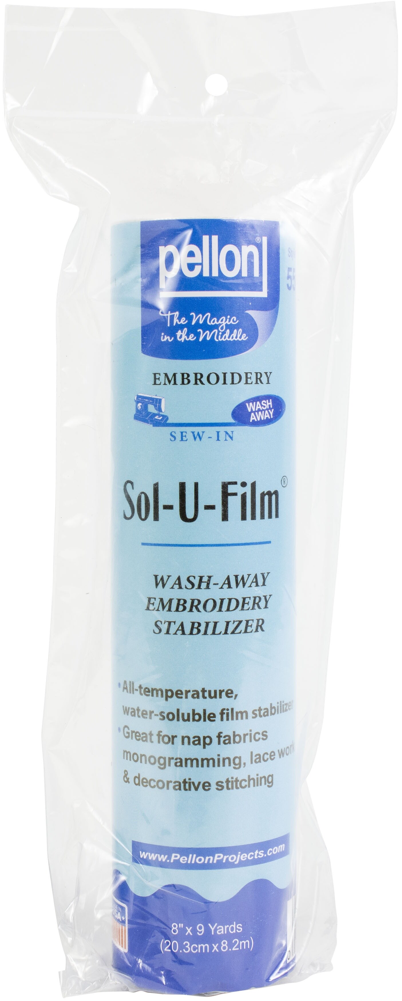 Pellon Sol-U-Film Wash Away Embroidery Stabilizer Clear 8X9yd