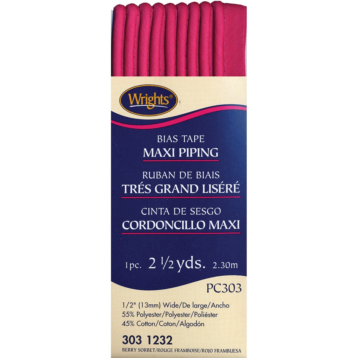 Wrights Bias Tape Maxi Piping .5"X2.5ydBerry Sorbet Michaels