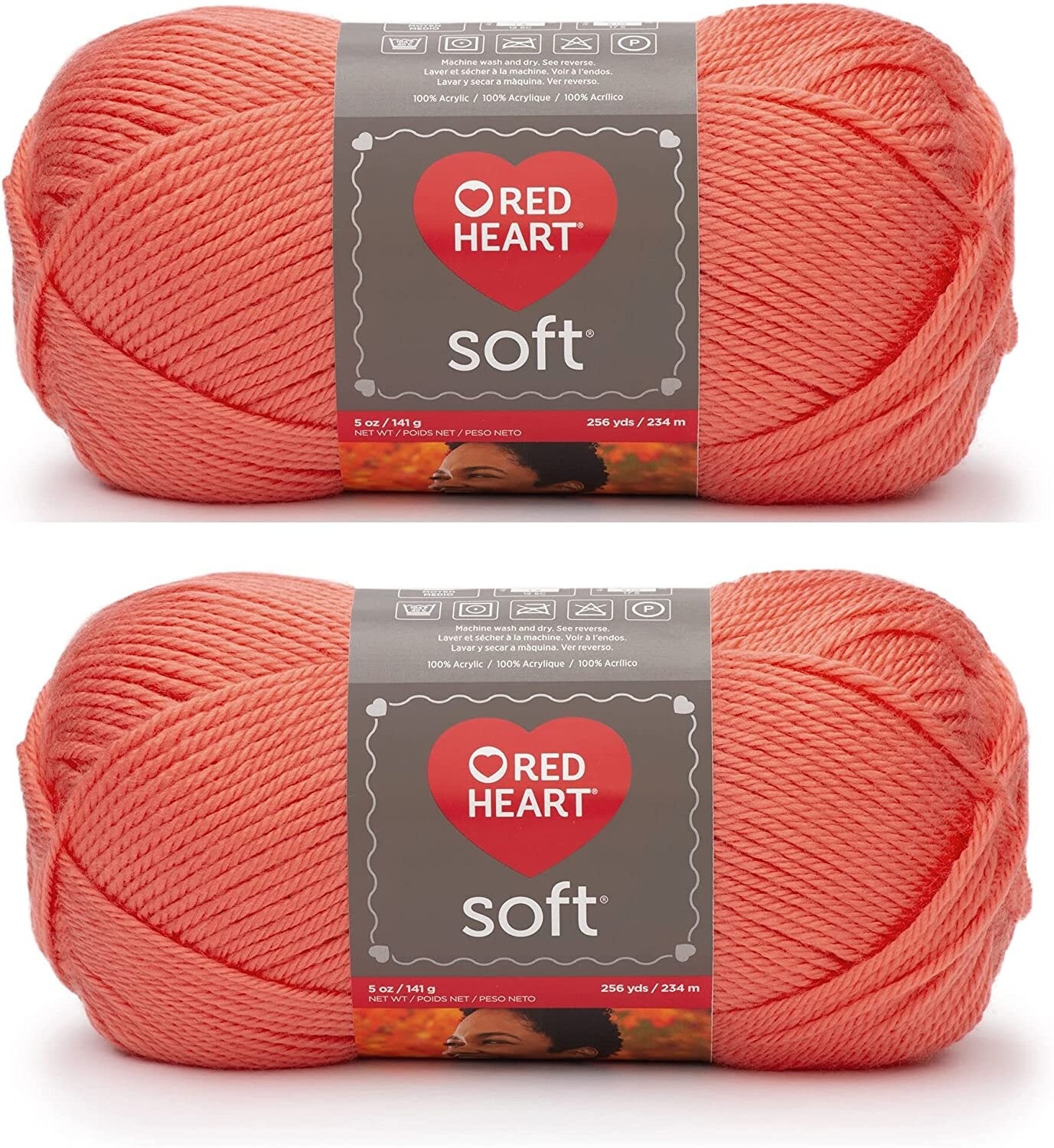 (Pack of 2) Red Heart Soft Yarn-Coral