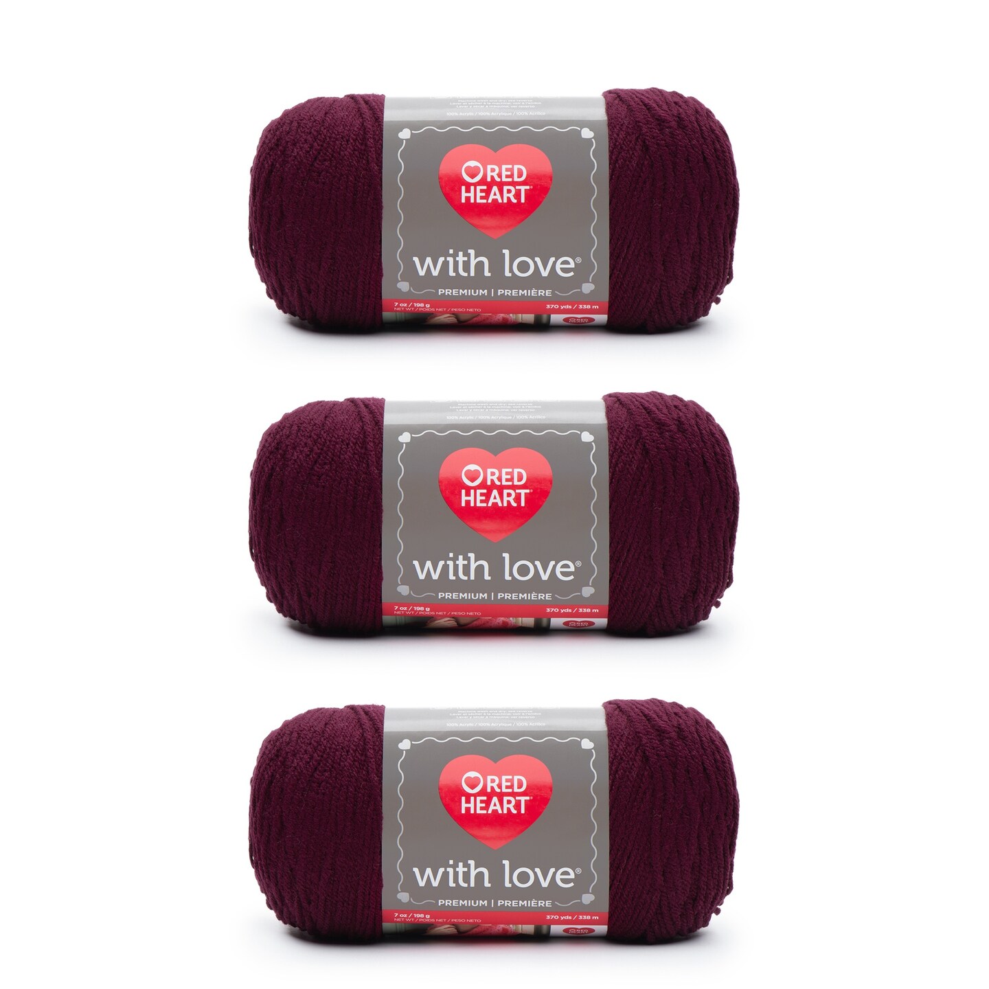 Red Heart With Love Merlot Yarn 3 Pack of 198g/7oz Acrylic 4