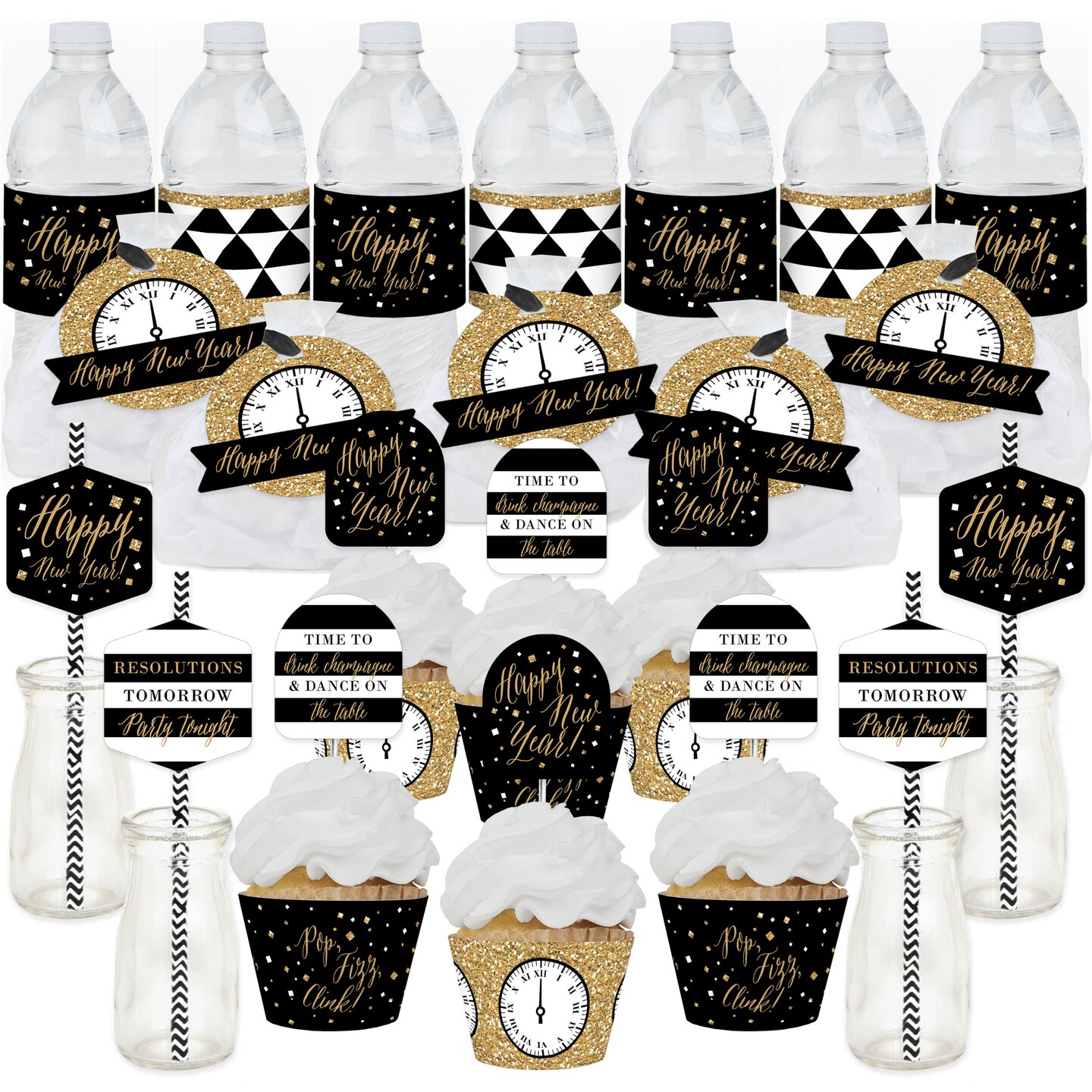 Big Dot of Happiness New Year&#x2019;s Eve - Gold - New Years Eve Party Favors and Cupcake Kit - Fabulous Favor Party Pack - 100 Pieces