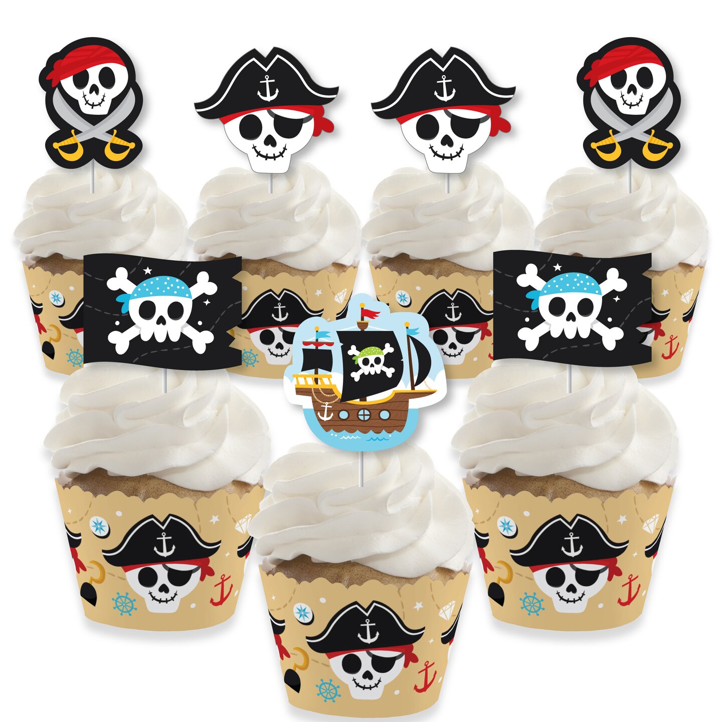 Big Dot of Happiness Pirate Ship Adventures - Cupcake Decoration ...