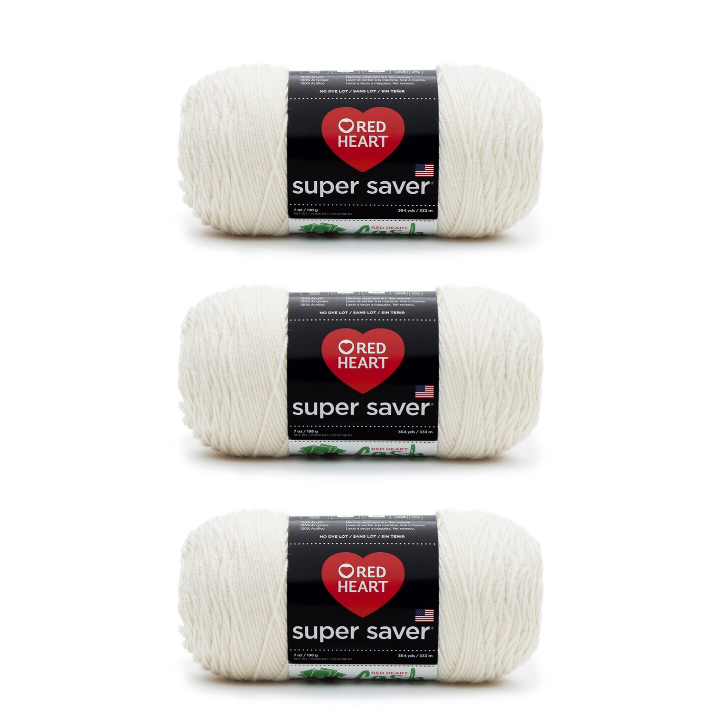 Red Heart Super Saver Aran Yarn - 3 Pack of 198g/7oz - Acrylic - 4 Medium (Worsted) - 364 Yards - Knitting/Crochet