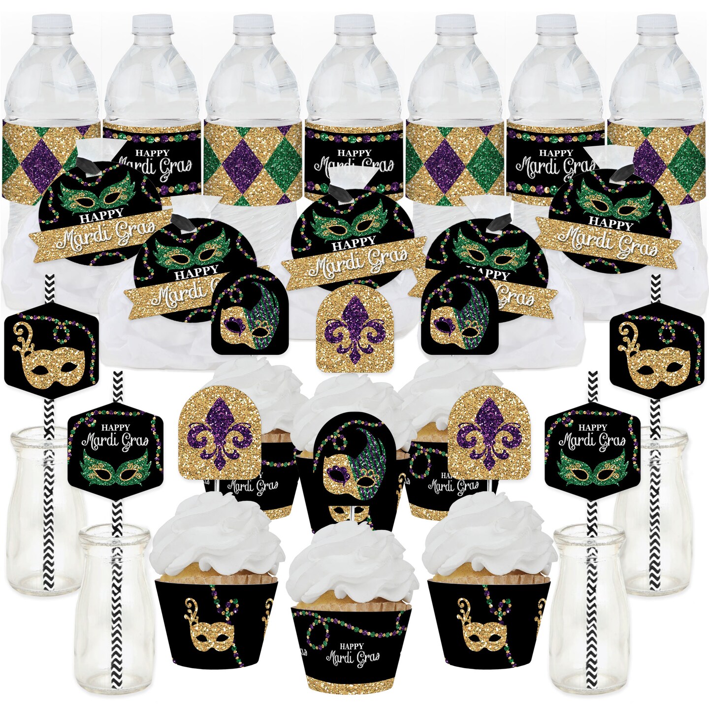 Big Dot of Happiness Mardi Gras - Masquerade Party Favors and Cupcake Kit - Fabulous Favor Party Pack - 100 Pieces