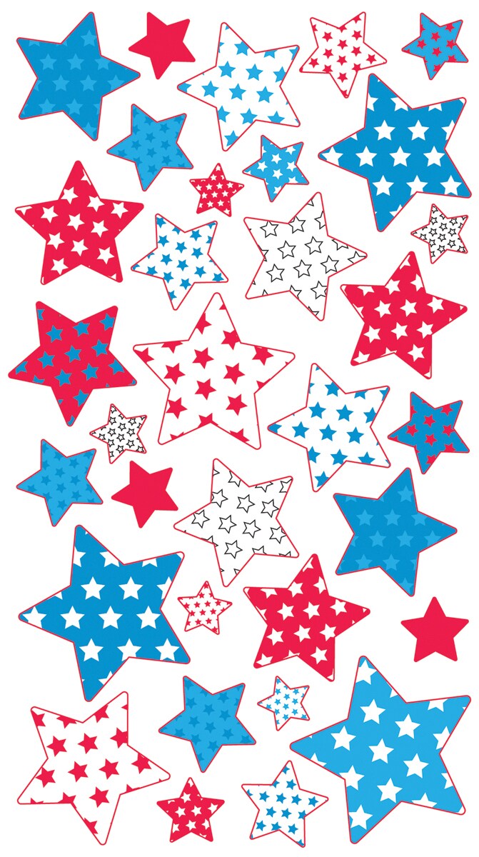 Sticko Stickers-Metallic Red, White &#x26; Blue Stars
