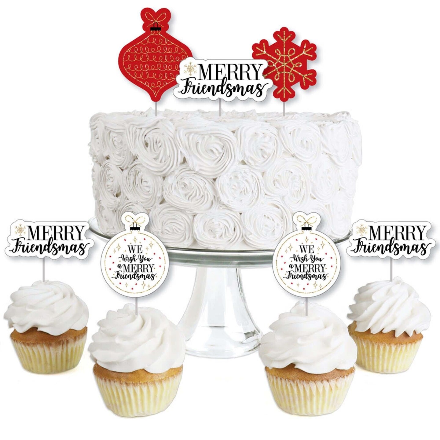 Big Dot of Happiness Red and Gold Friendsmas Dessert Cupcake Toppers