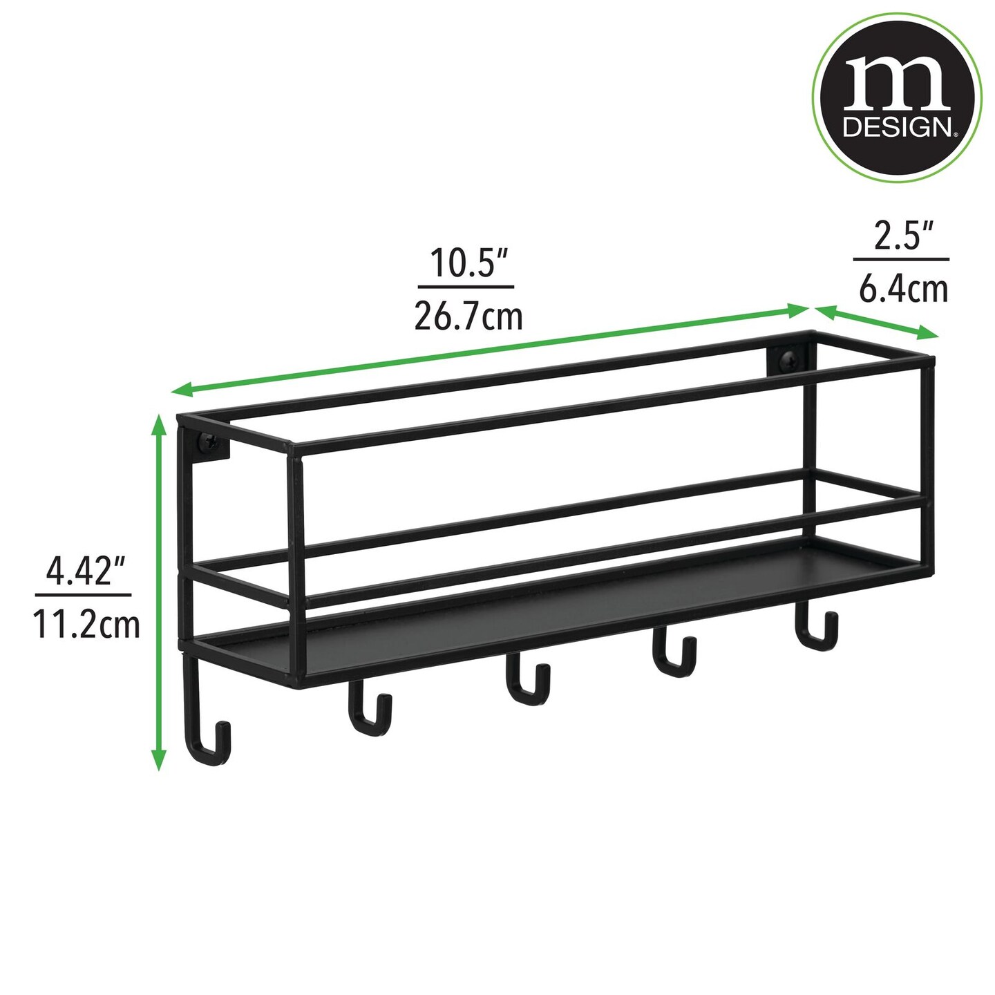 mDesign Metal Wall Mounted Mail Organizer and Key Holder, 5 Hooks