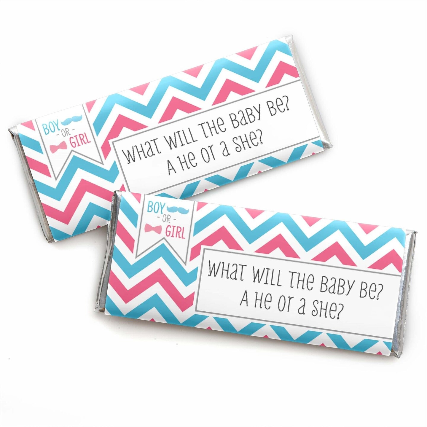 Big Dot of Happiness Chevron Gender Reveal Candy Bar Wrappers Baby