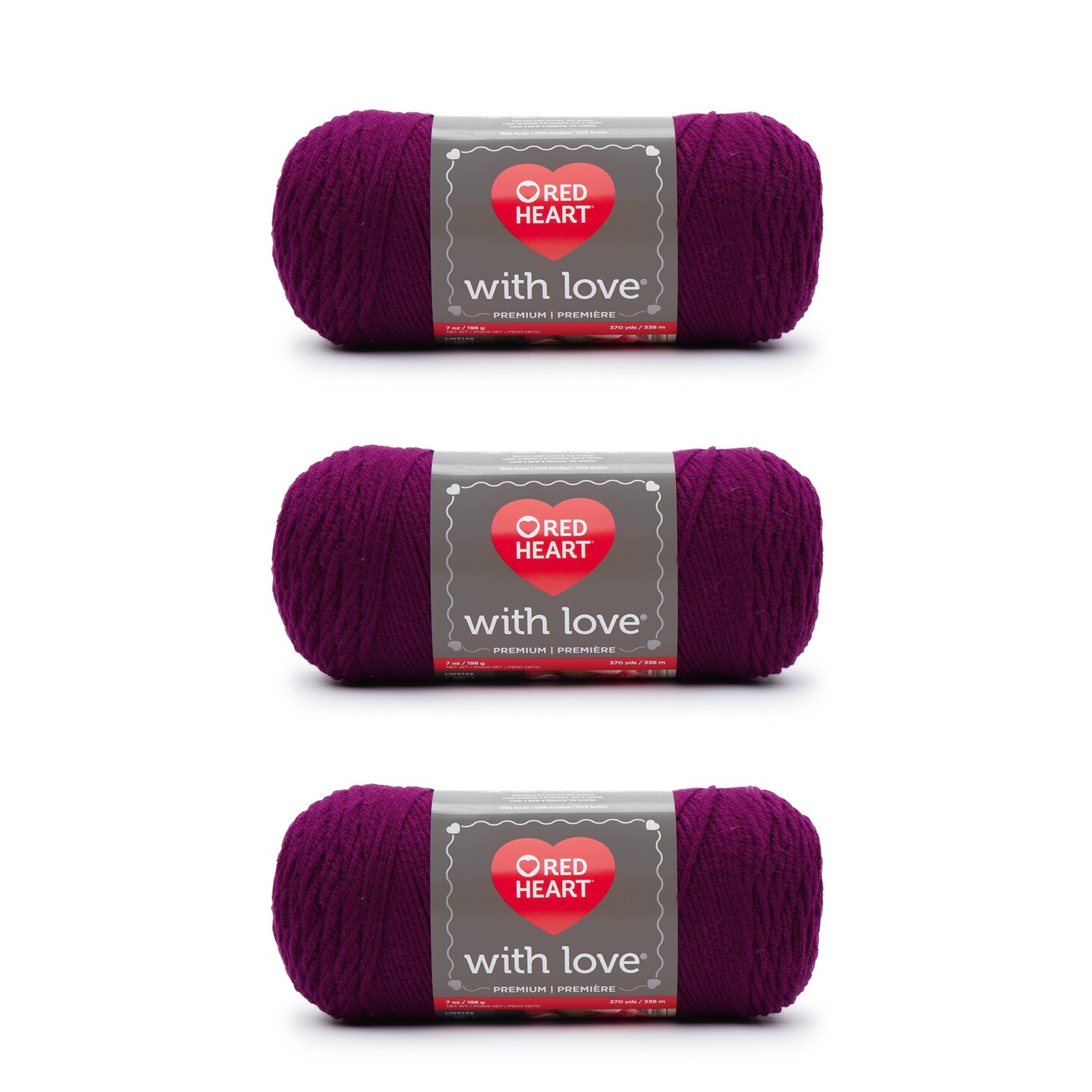 Red Heart With Love Boysenberry Yarn - 3 Pack of 198g/7oz - Acrylic - 4 Medium (Worsted) - 370 Yards - Knitting/Crochet