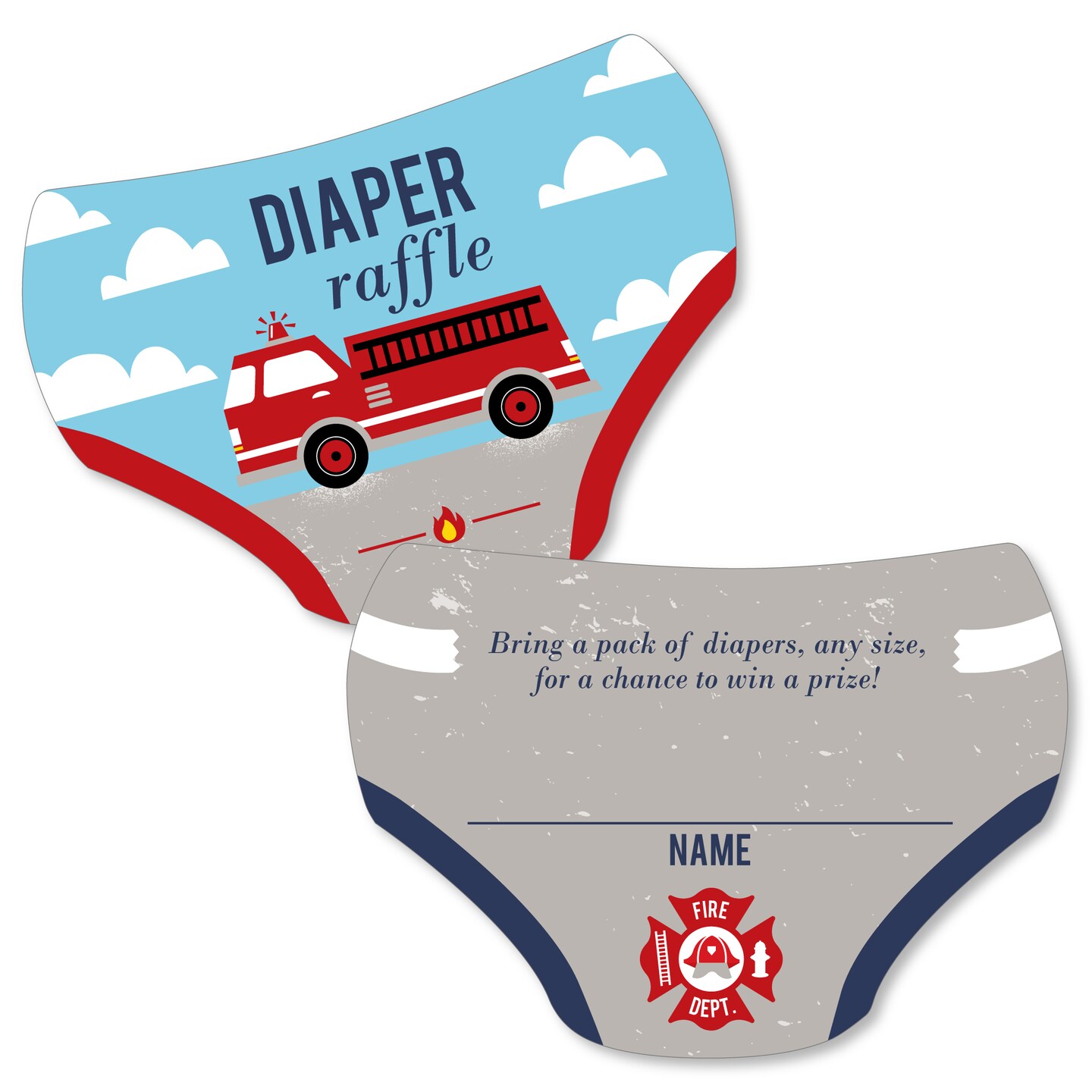 Big Dot of Happiness Fired Up Fire Truck - Diaper Shaped Raffle Ticket Inserts - Firefighter Firetruck Baby Shower Activities Diaper Raffle Game 24 Ct