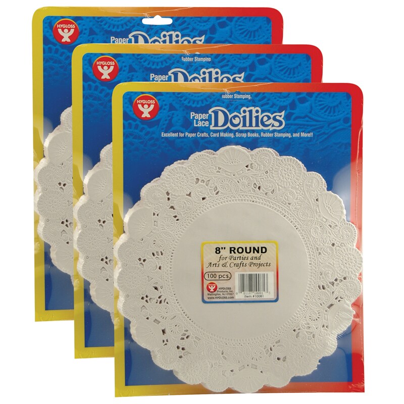 Round Paper Lace Doilies, White, 8&#x22;, 100 Per Pack, 3 Packs