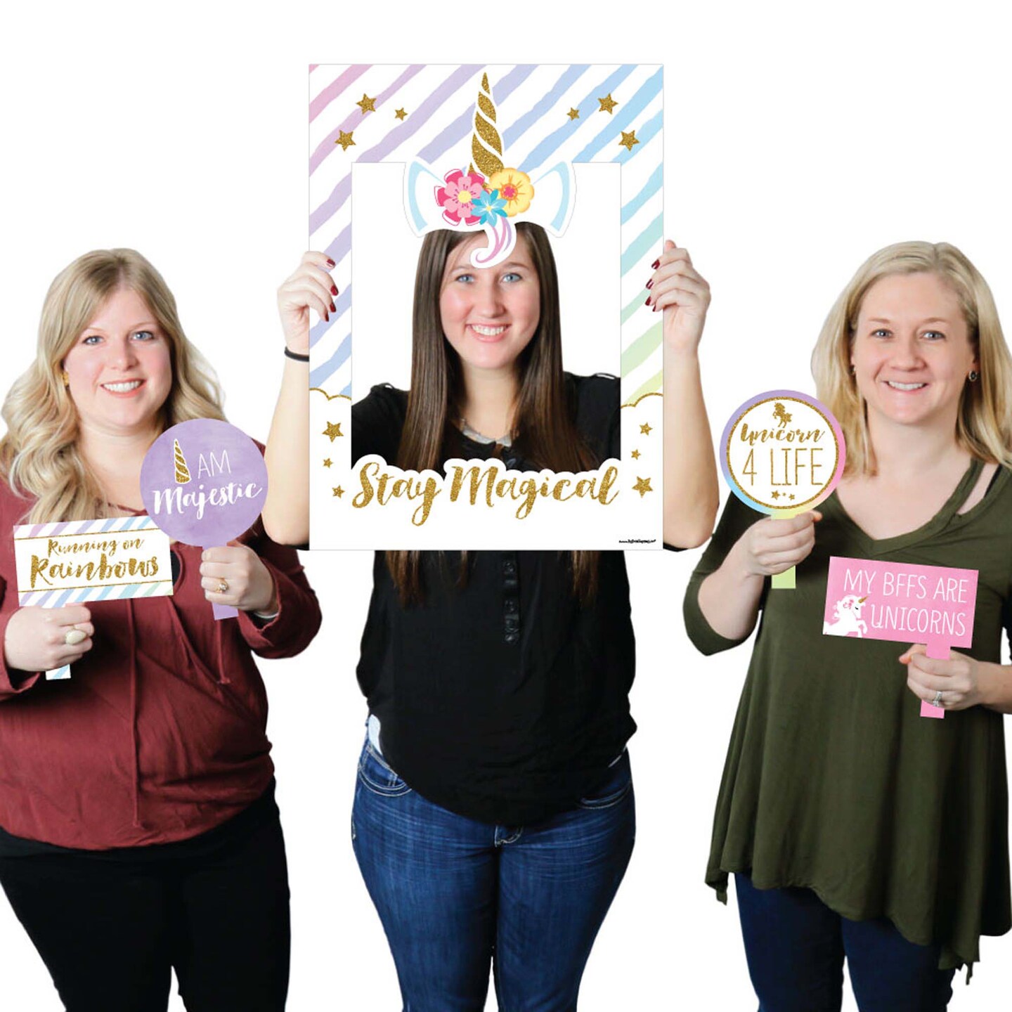 Big Dot of Happiness Rainbow Unicorn - Magical Baby Shower or Birthday Party Selfie Photo Booth Picture Frame &#x26; Props - Printed on Sturdy Material