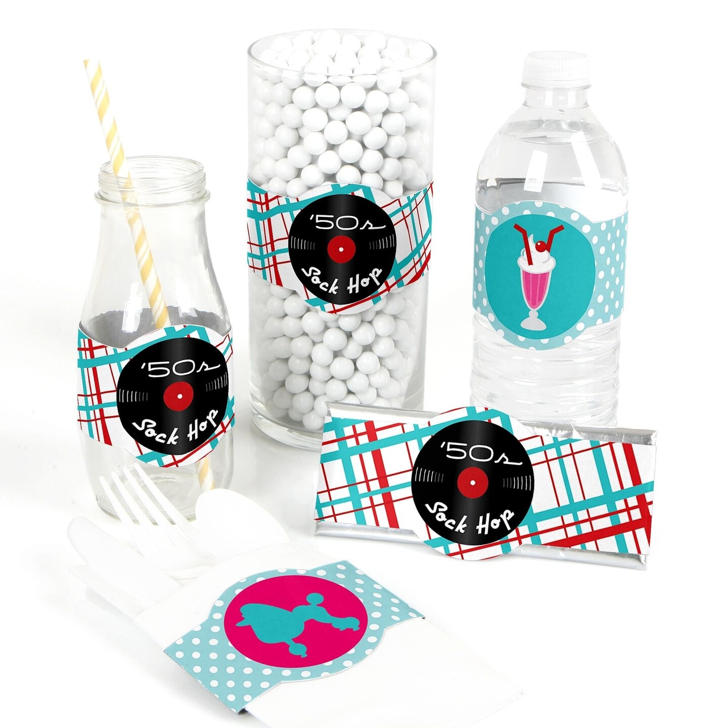 Big Dot of Happiness 50&#x27;s Sock Hop - DIY Party Supplies - 1950s Rock N Roll Party DIY Wrapper Favors &#x26; Decorations - Set of 15