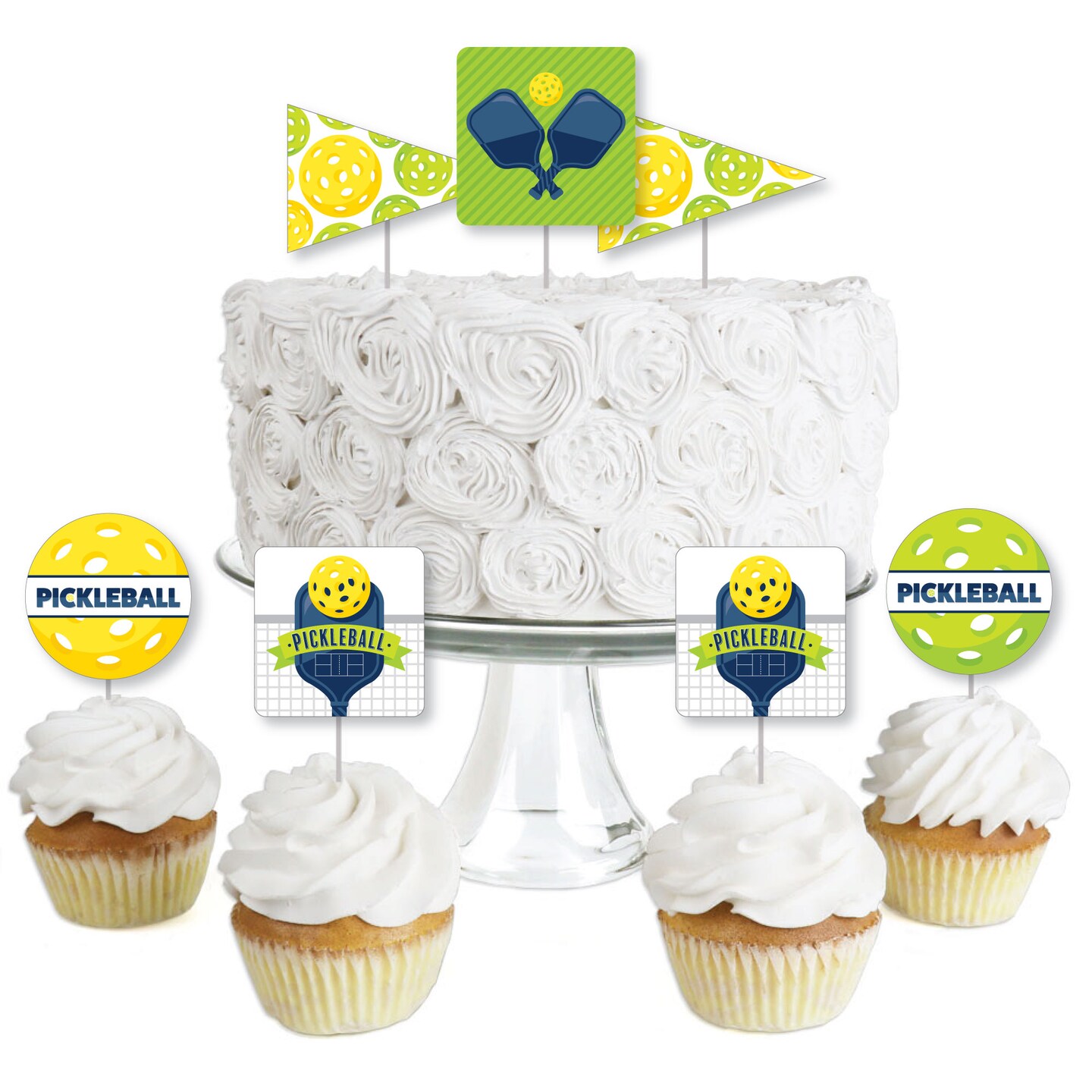 Big Dot of Happiness Let’s Rally - Pickleball - Dessert Cupcake Toppers - Birthday or Retirement Party Clear Treat Picks - Set of 24