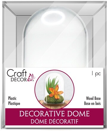Craft Decor DIY Clear Plastic Dome W/Wood Base-3.15&#x22;X2&#x22;