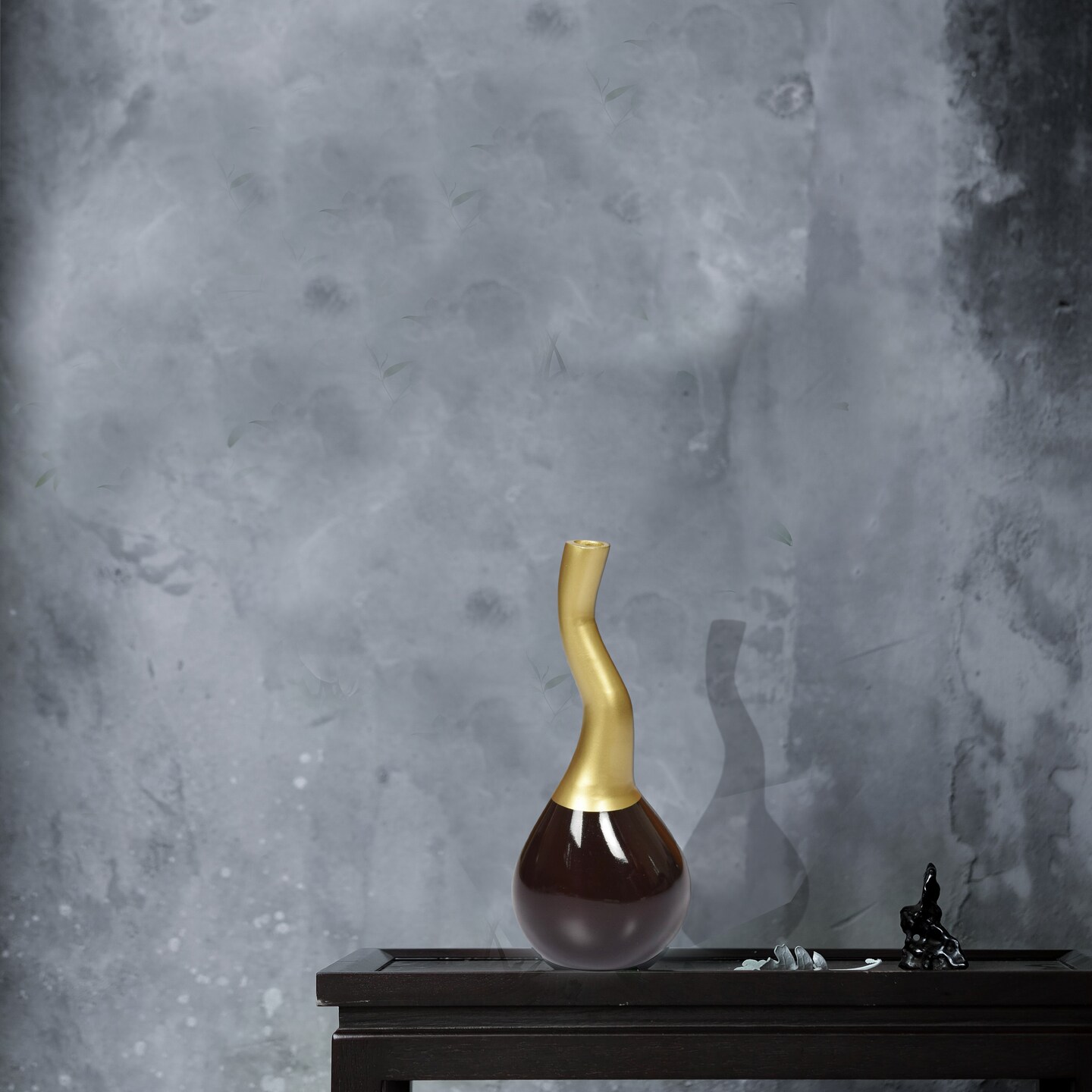 Decorative Modern Table Flower Vase Aluminium-Casted, Two Tone Brown and Gold 10 Inch