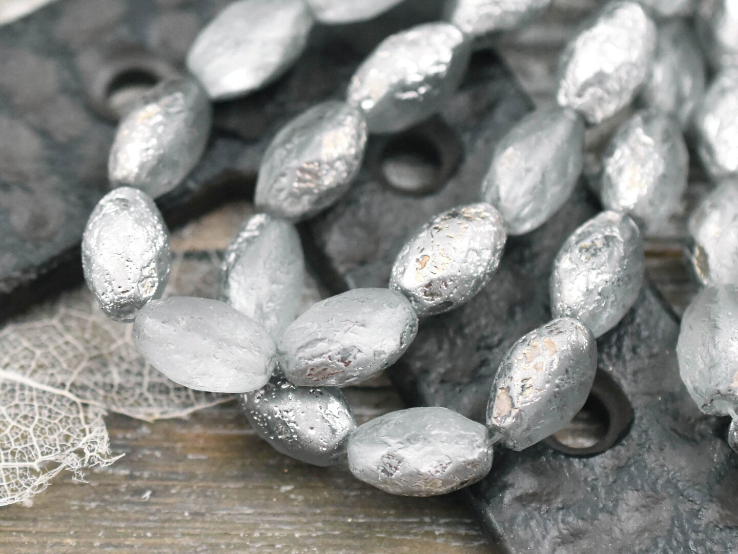 *12* 12x8mm Silver Etched Gray Crystal Fire Polished Faceted Oval Beads