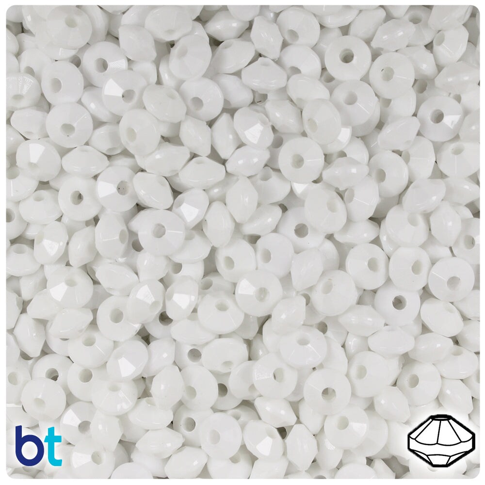 BeadTin White Opaque 6mm Faceted Rondelle Plastic Craft Beads (1350pcs)