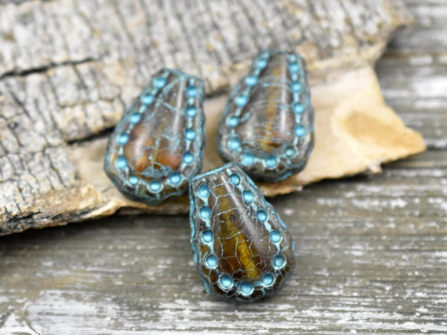 *6* 17x12mm Turquoise Washed Topaz Picasso Lacy Teardrop Beads