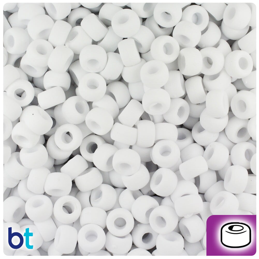 BeadTin White Matte 6.5mm Mini Barrel Plastic Pony Beads (1000pcs)
