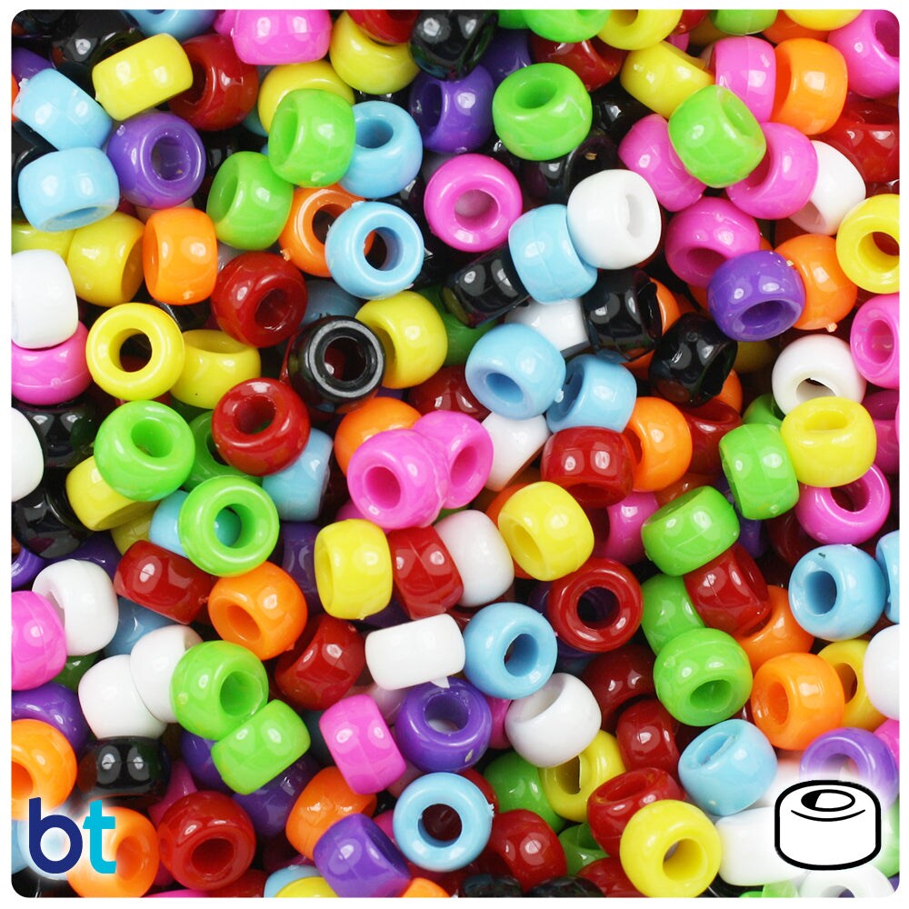 BeadTin Opaque Mix 6.5mm Mini Barrel Plastic Pony Beads (1000pcs)