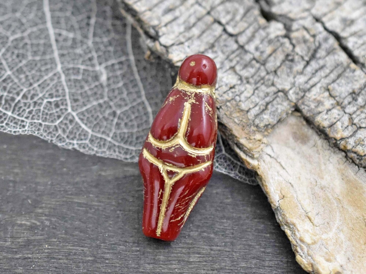 *4* 21x10mm Gold Washed Red Opaline Goddess Beads