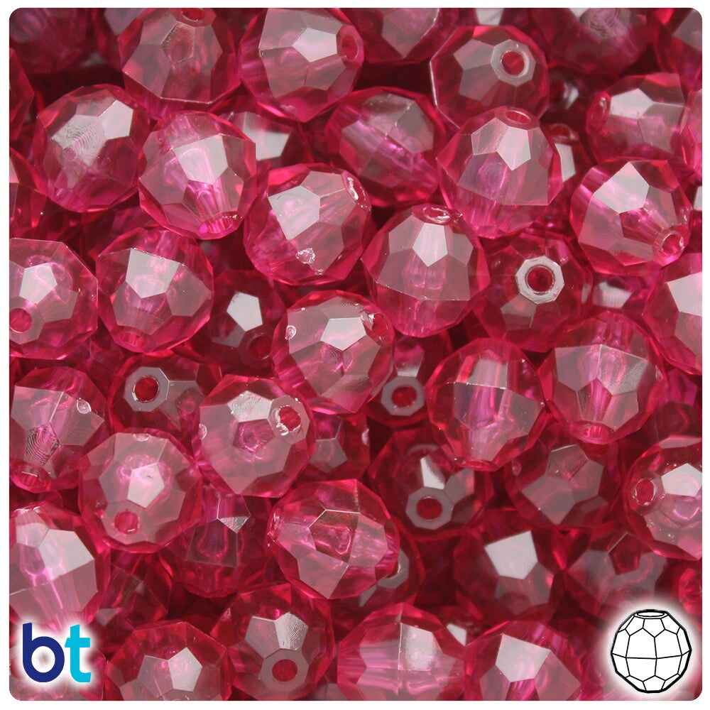 BeadTin Fuchsia Transparent 12mm Faceted Round Plastic Craft Beads (180pcs)