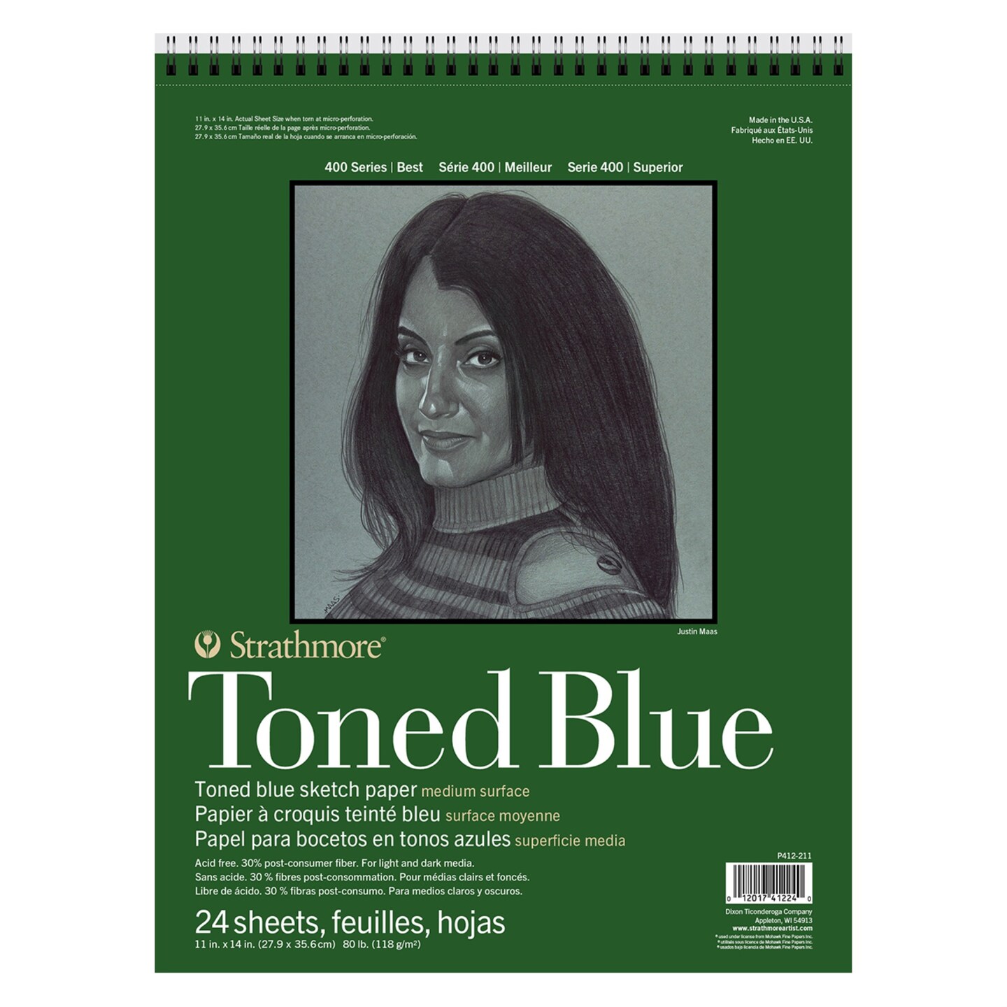 Strathmore 400 Series Sketch Paper Pad, Toned Blue, Top Wire Bound, 11x14 inch, 24 Sheets (80lb/118g) - Artist Sketchbook for Adults and Students - Graphite, Charcoal, Pencil, Colored Pencil