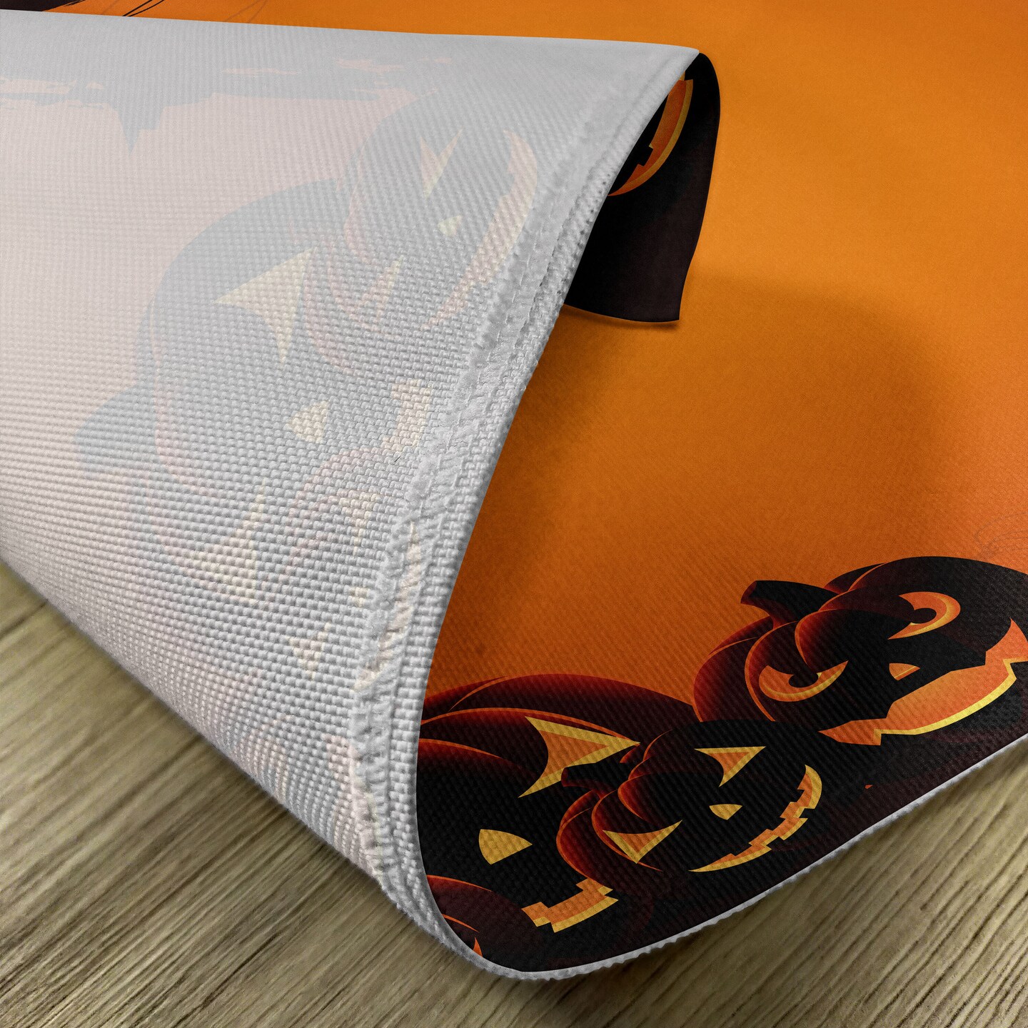 Ambesonne Halloween Place Mats Set of 4, Grunge Cartoon Jack O Lanterns Horror Time Of Year Trick Or Treat Print, Washable Fabric Placemats for Dining Table, Standard Size, Seal Brown Orange