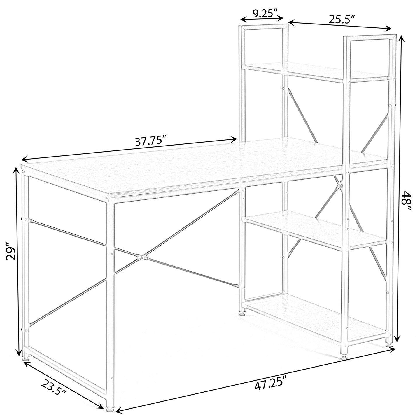 Wood and Metal Industrial Home Office Computer Desk with Bookshelves