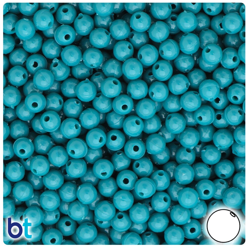BeadTin Dark Teal Opaque 6mm Round Plastic Craft Beads (500pcs)