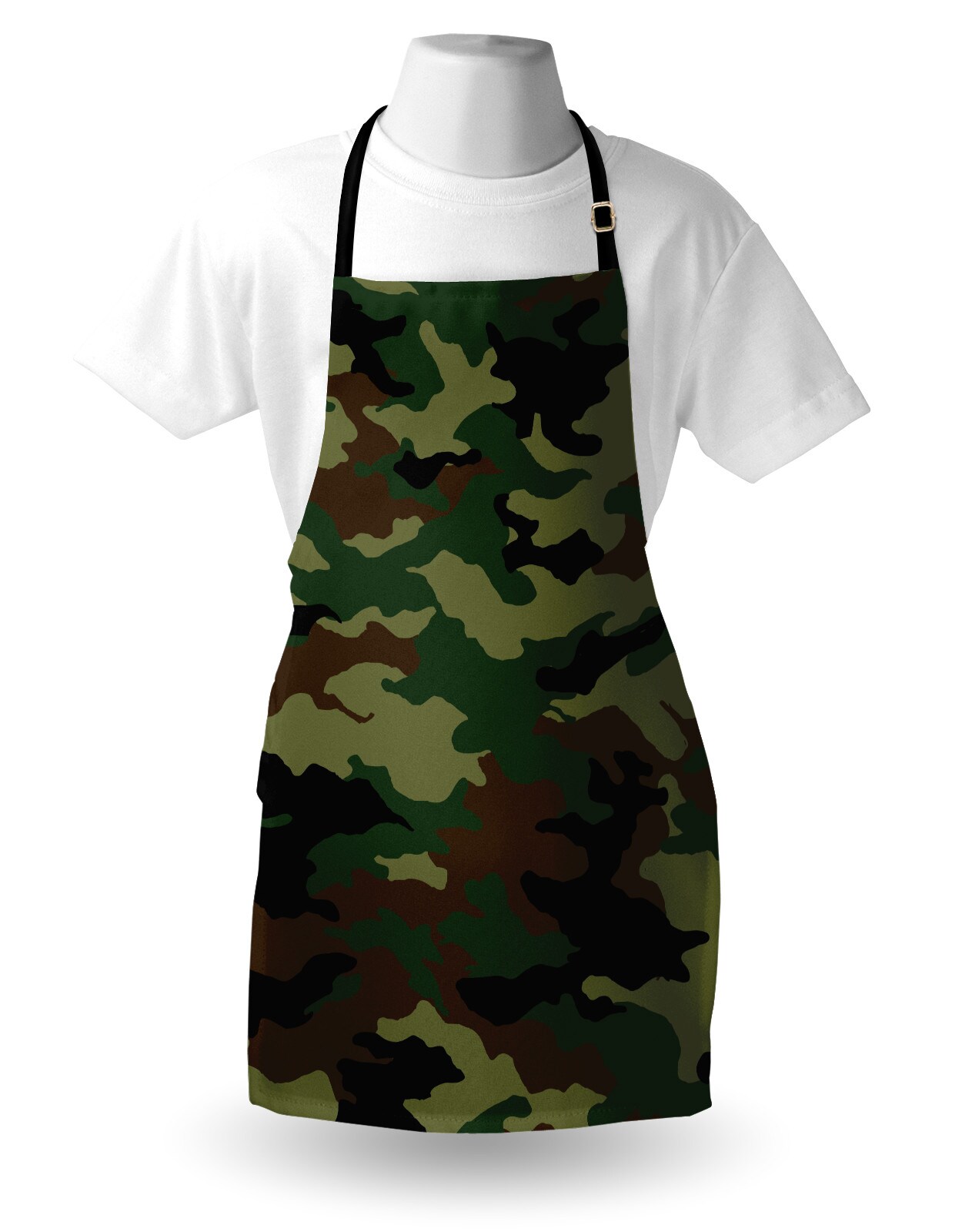 Ambesonne Camo Apron, Graphic Uniform Inspired Camouflage Clothing Design, Unisex Kitchen Bib with Adjustable Neck for Cooking Gardening, Adult Size, Green Brown Forest Green