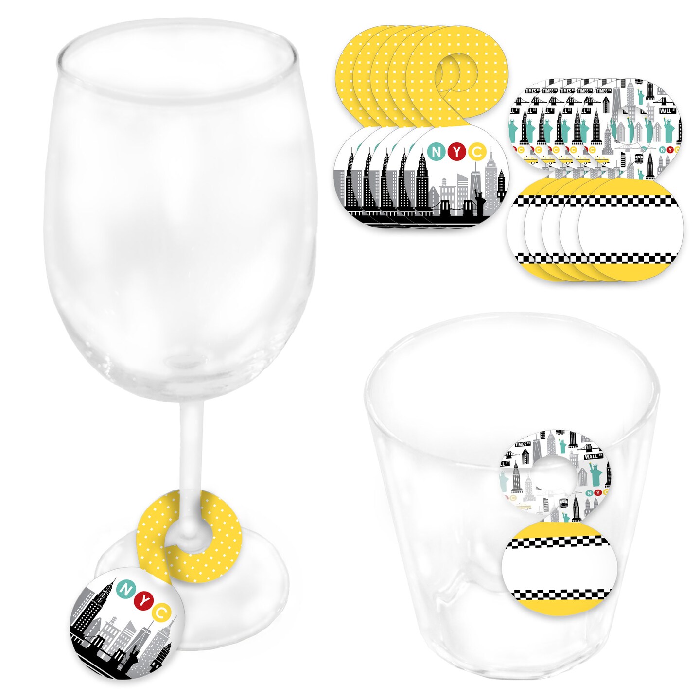 Big Dot of Happiness NYC Cityscape - New York City Party Paper Beverage Markers for Glasses - Drink Tags - Set of 24
