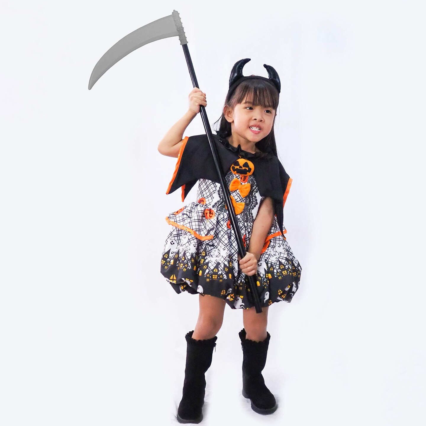 Skeleteen Grey Death Scythe Staff - Grim Reaper Death Costume Accessories Weapon Scythe Prop