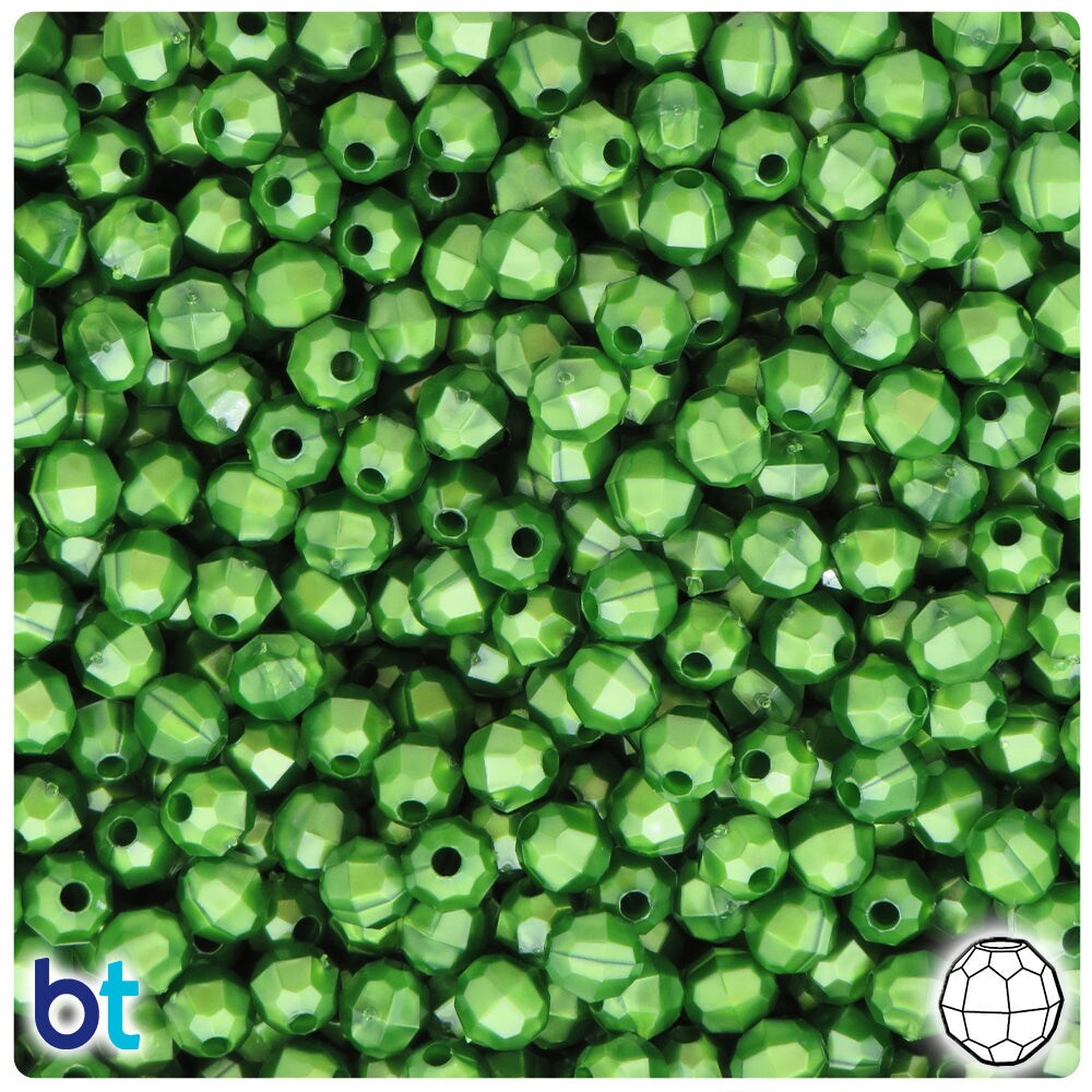 BeadTin Dark Green Pearl 6mm Faceted Round Plastic Craft Beads (600pcs)