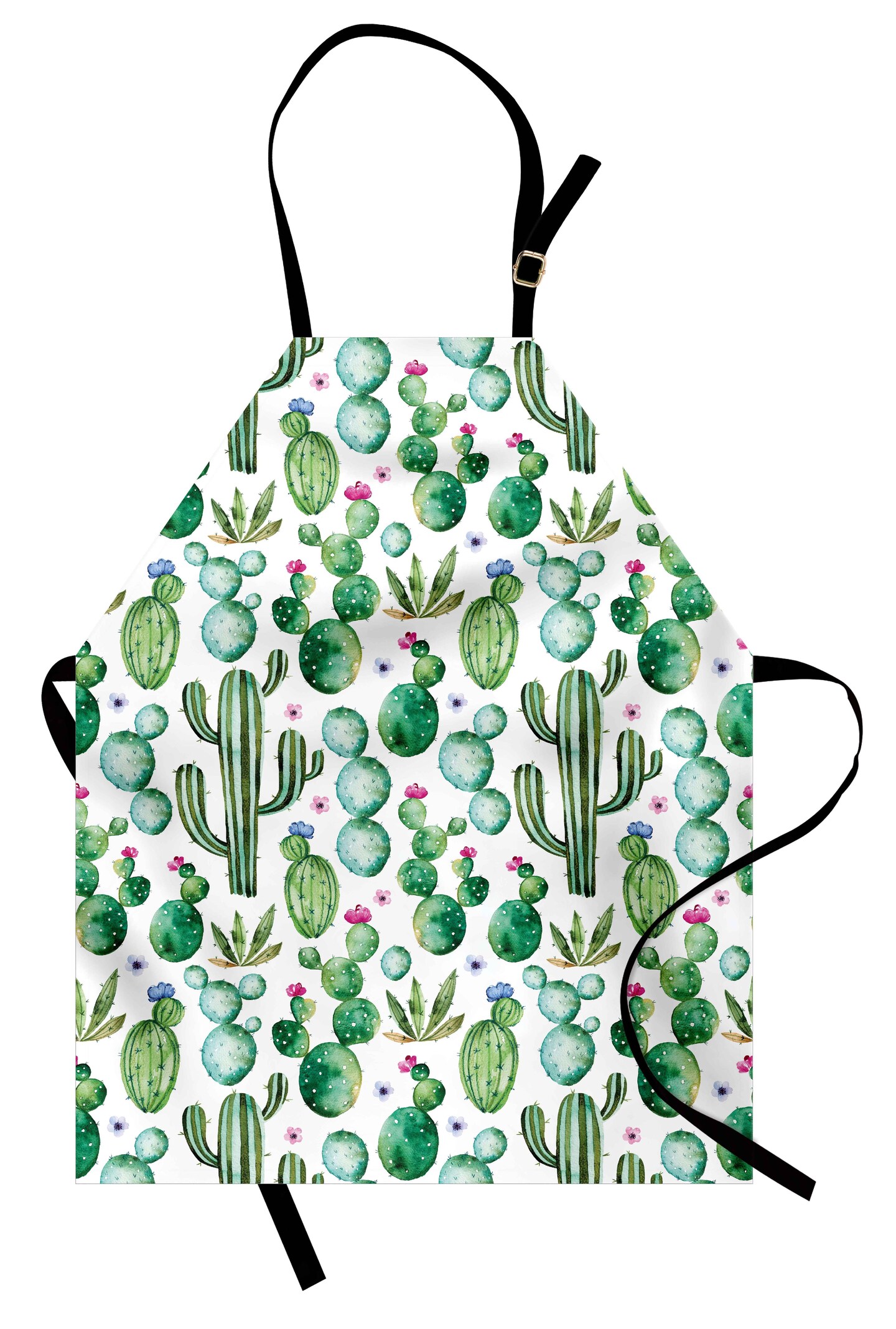 Ambesonne Green Apron, Mexican Texas Cactus Plants Spikes Cartoon Like Print, Unisex Kitchen Bib with Adjustable Neck for Cooking Gardening, Adult Size, Lime Green Pale Pink