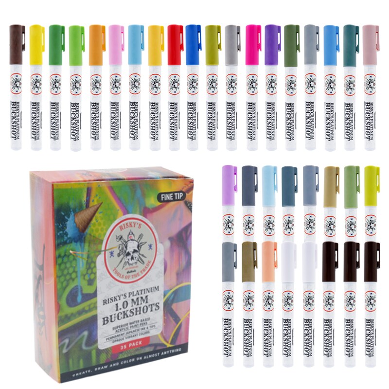 Risky's Tools of the Trade- 35 Pack 1mm Acrylic Based Paint Pens for Graffiti and Fine Art.