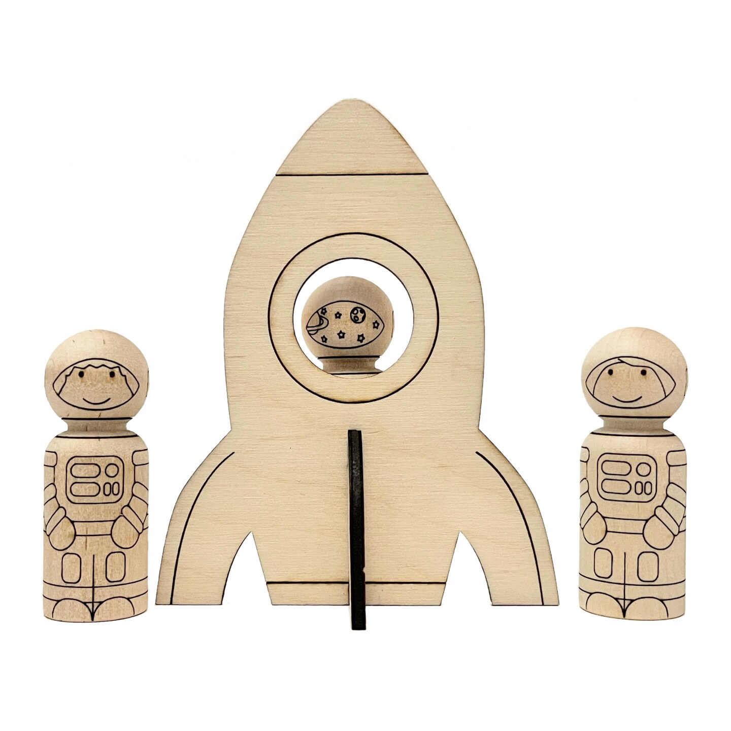 Astronaut and Spaceship Peg Doll Set by Pegsies&#x2122;