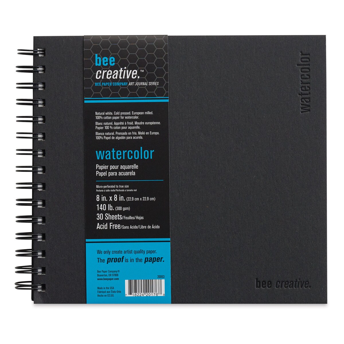 Bee Creative Watercolor Book - 8&#x22; x 8&#x22;, 30 Sheets, 140 lb, wire bound