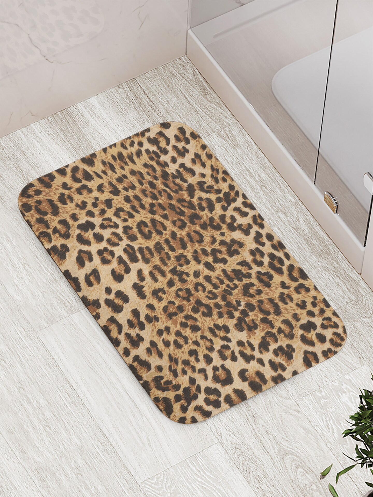 Ambesonne Leopard Print Bath Mat, Skin Pattern of a Wild Savannah Animal Powerful Panther Big Cat, Plush Bathroom Decor Mat with Non Slip Backing, 29.5&#x22; X 17.5&#x22;, Beige Brown