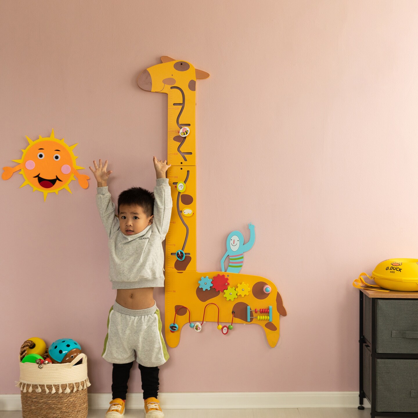 Wooden Giraffe Sensory Wall Game, Activity Toy Growth Chart for Playroom, Nursery, Preschool, and Doctors&#x27; Office