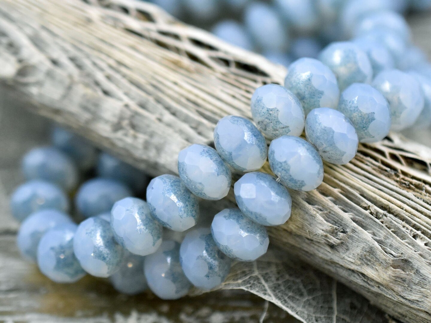 *25* 6x8mm Blue Opaline Blue Picasso Fire Polished Rondelle Beads