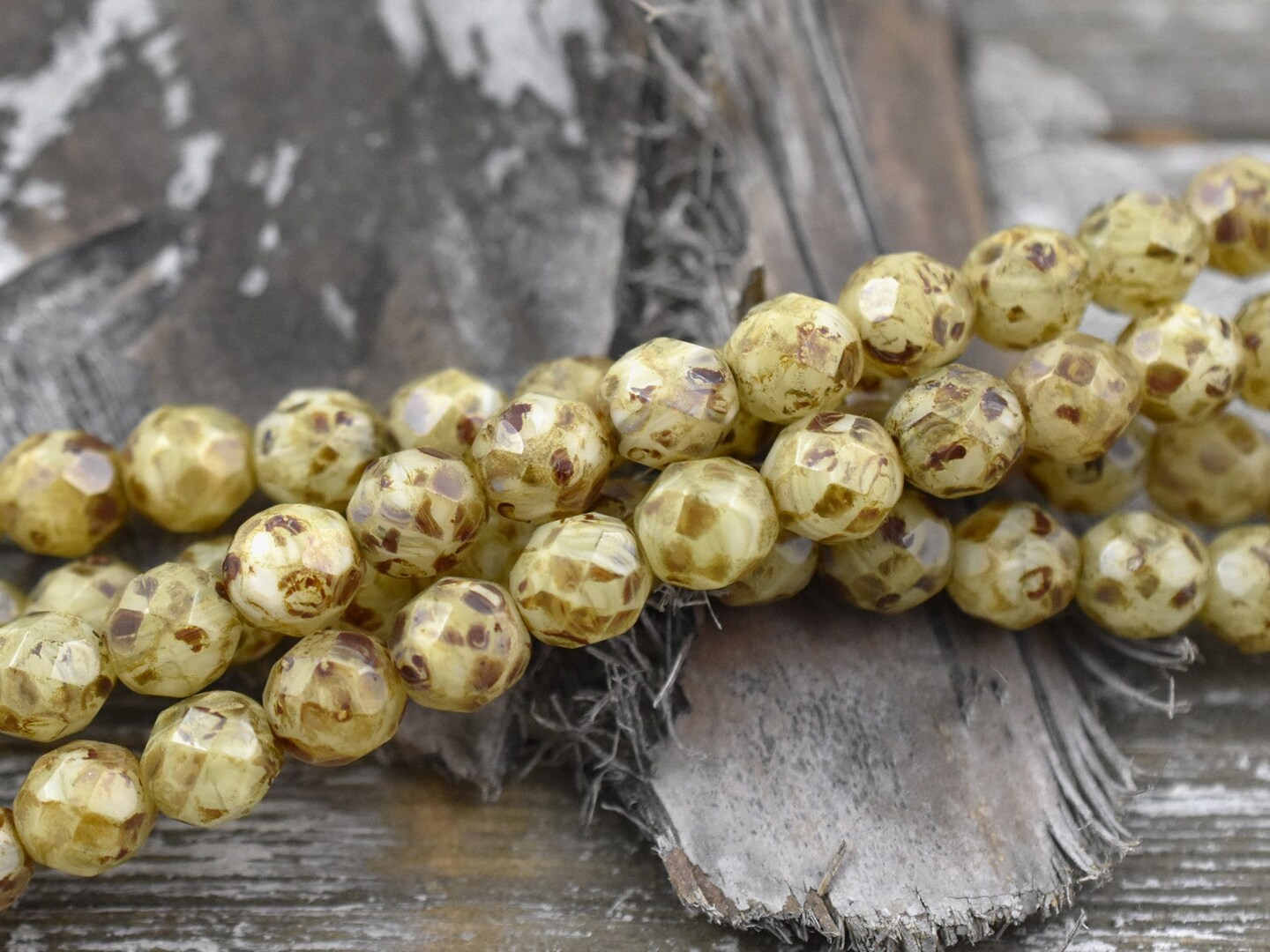 *16* 8mm Beige Opaline Picasso Fire Polished Round Beads