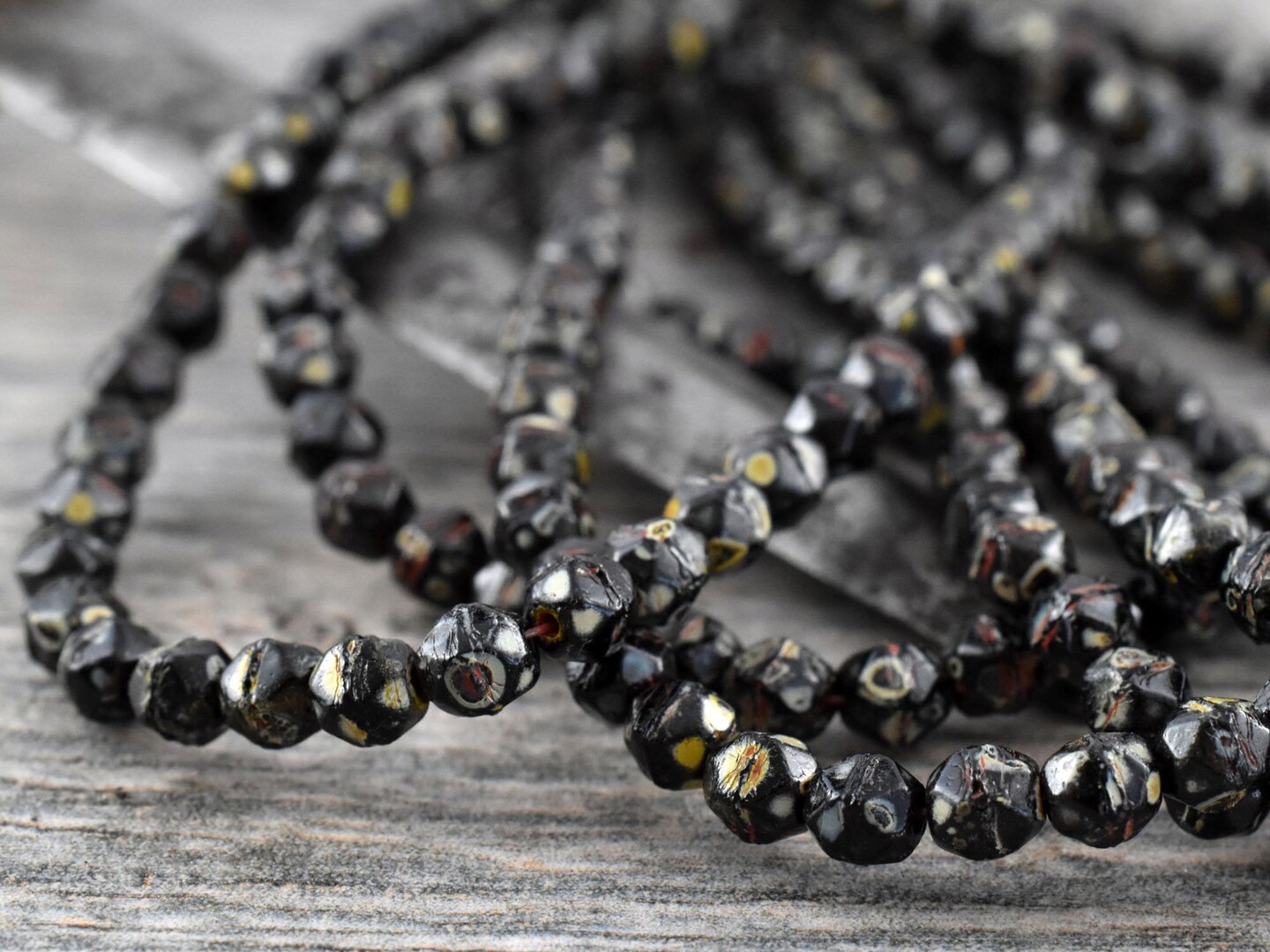 *50* 4mm Jet Picasso English Cut Round Beads