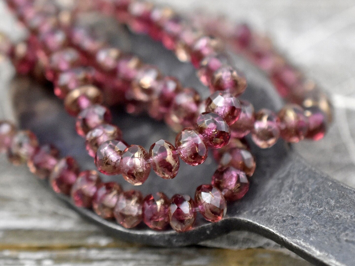 30* 3x5mm Bronze Washed Crimson Crystal Fire Polished Rondelle