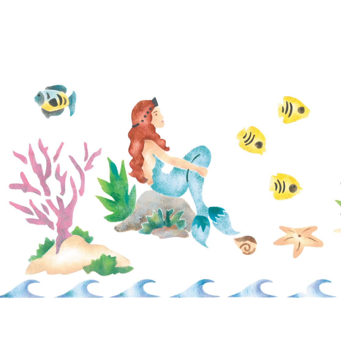 Mermaids Wall Stencil | 2592 by Designer Stencils | Reusable Art Craft Stencils for Painting on Walls, Canvas, Wood | Reusable Plastic Paint Stencil for Home Makeover | Easy to Use &#x26; Clean Art Stencil