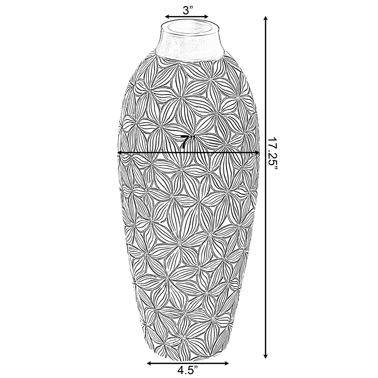 Timeless Flower-Inspired Ceramic Vase - Unique White 17-Inch-Tall Round Table Decor for Entryway, Dining Room, Living Room - Classic White Pottery - Elegant Home Accent with Chic Floral Touch