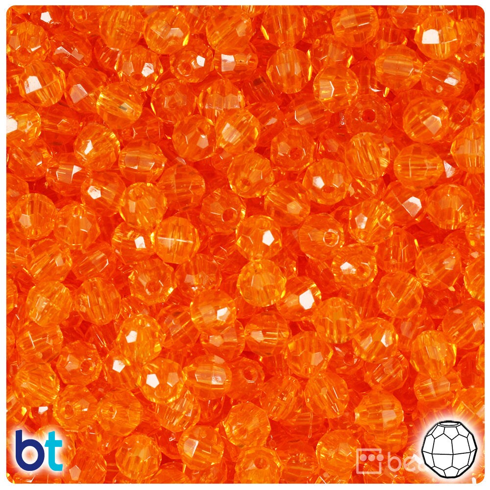 BeadTin Orange Transparent 6mm Faceted Round Plastic Craft Beads (600pcs)