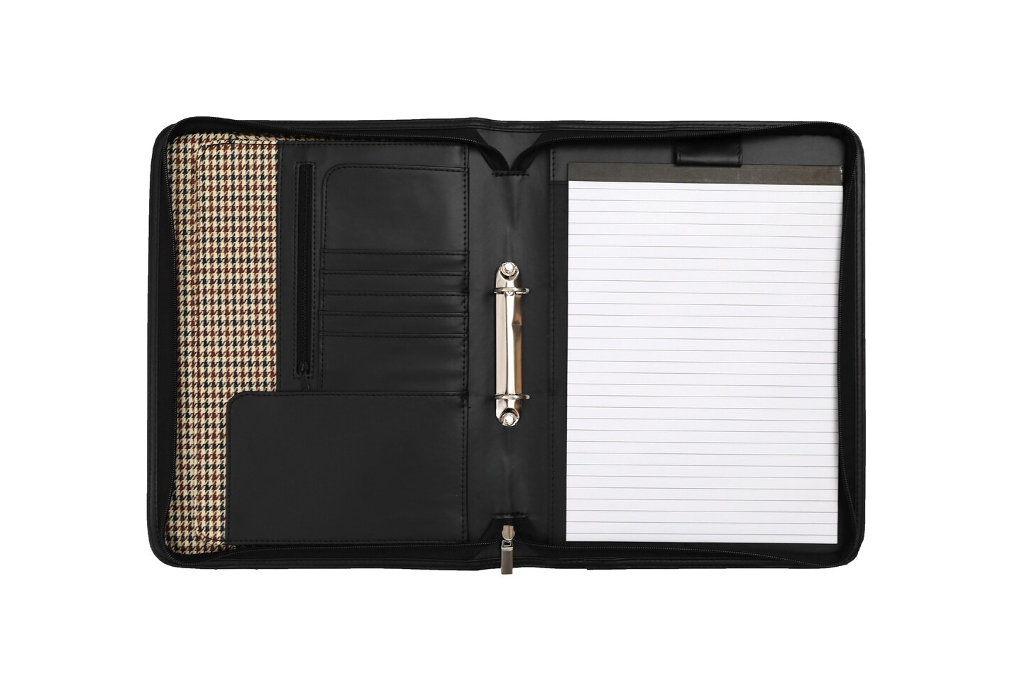 Black Leather Business Portfolio with Handles, Includes Large Notepad and Tablet Sleeve